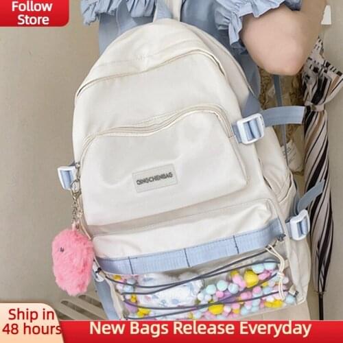 Girls Solid School Backpack Fashion 2021 Nylon Large Capacity Teenagers Travel Backpack Preppy Style High Quality Waterproof Bag