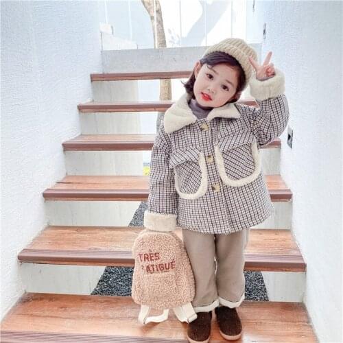 Girl Coat Kids Woolen Cloth 2021 Fur Plus Velvet Thicken Warm Winter Autumn Kids Cardigan Cotton Outwear Childrens Clothing