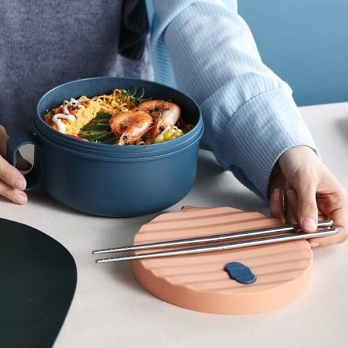 Plastic Lunch Box Instant Noodle Box with Stainless Steel Tableware Student Lunch Box Girl Fashion Simple Lunch Box