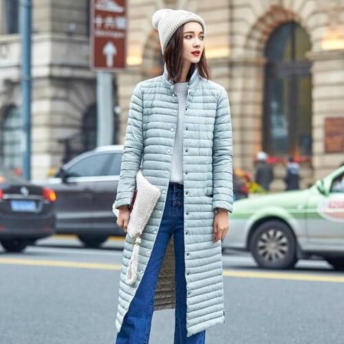 MLCRIYG Winter Women Ultra Light Down Jacket 90% White Duck Down Coats Thin Long Warm Butoon Coat Female chaqueta mujer YQ274