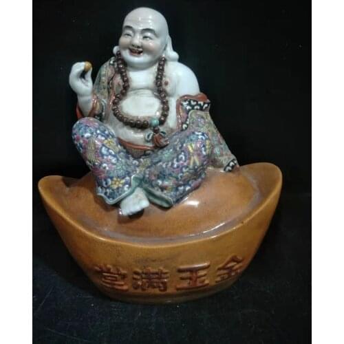 Qing Dyansty Pastel Bodhi Buddha Statue,Full of money in the house