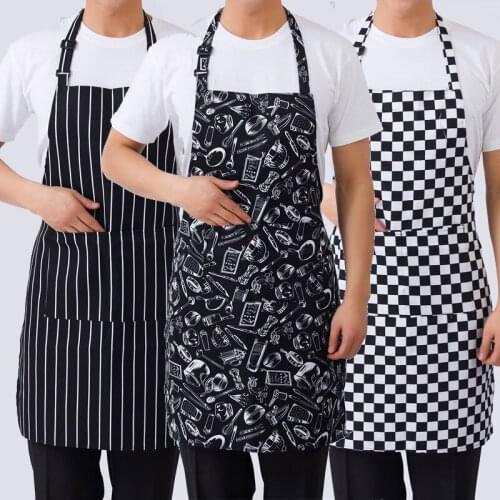 Adjustable Half-length Adult Apron Striped Hotel Restaurant Chef Waiter Apron Kitchen Cook Apron With 2 Pockets #BO