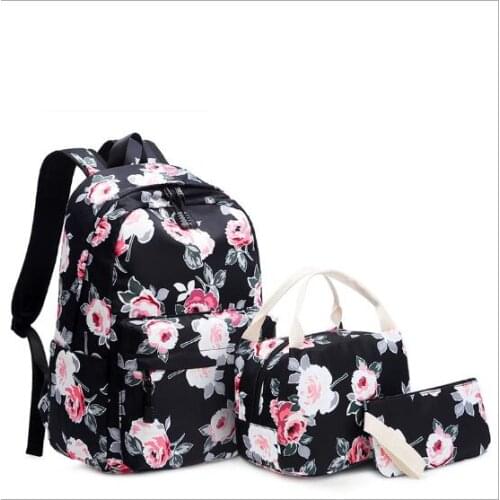 New 3 Sets Kids Schoolbag Fashion Cute Girls Backpacks Flowers Printing Travel Bagpack School Bag Canvas Zipper School Bags 2020