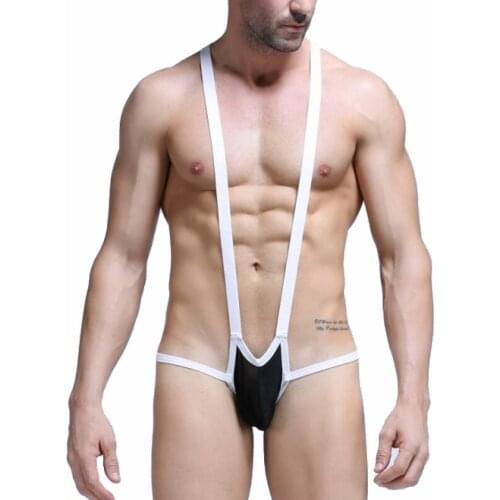 Mesh Mens Wrestling Singlet Bodysuit Suspenders Jumpsuits Stretch Jockstraps Thongs Bulge One-Piece Sexy Lingerie Men Underwear
