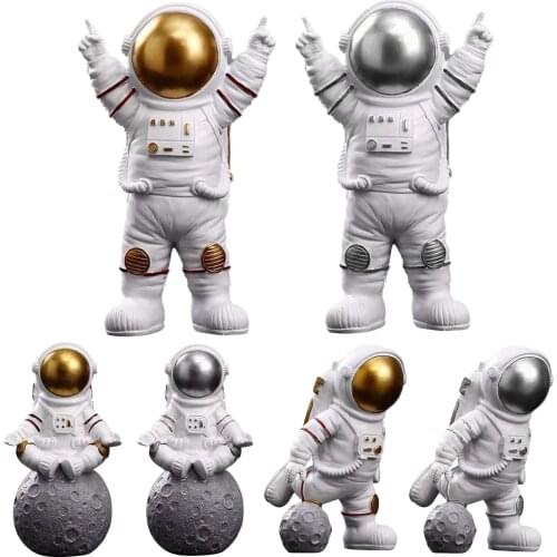 Resin Astronaut Figurines Spaceman with Moon Sculpture Decorative Miniatures Statues Gifts Toys For Kids Boys Outer Space Lovers