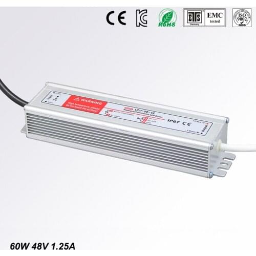 LED Driver Power Supply Lighting Transformer Waterproof IP67 Input AC170-250V DC 48V 60W Adapter for LED Strip LD504