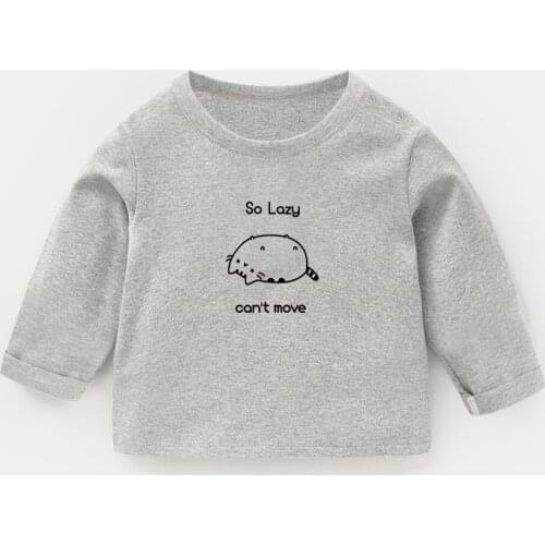 So Lazy Can't Move Cat Design Newborn Baby T-shirts Cute Black Cats Collection Printing Solid Color Long Sleeve Tee Tops