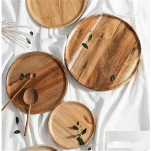 Natural Wooden Bread Plate Round Tray Handmade Dessert Fruit Plate Dish Tray Snacks Dishes Soup Tea Tray Tableware