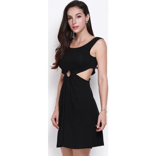 Street Style Sexy Deep v Open Back Ring Hollow Skating Skirt Waist Cut Slim Dress