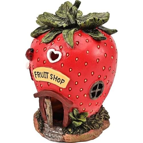 Strawberry Fairy House Solar Powered LED Outdoor Garden Decor Lights Figurines Sculptures For Lawn Yard Decoration