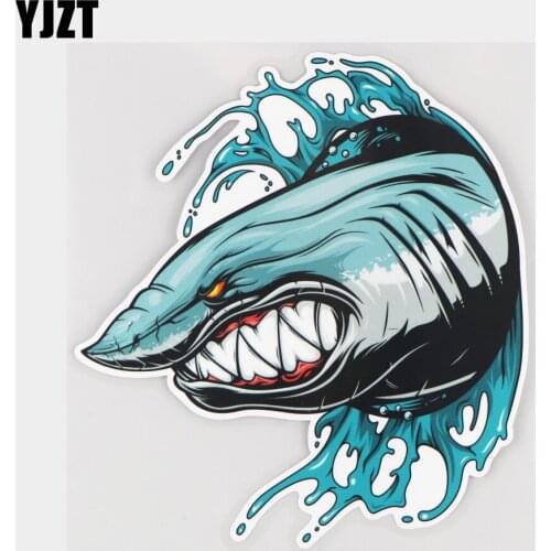 YJZT 15×16.4CM Ocean Life Angry Shark Body Door Decoration Decals Funny Cartoon Car Stickers 21A-0157
