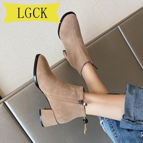 Big Size 34-43 Ankle Boots for Women Square Toe Fashion Shoes Warm Winter Short Boots Zipper Square Heels Comfortable Lady Shoes