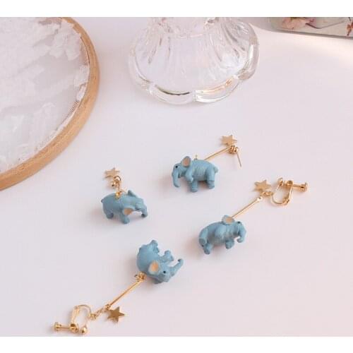 Women Retro Resin Cute Elephant Earrings Sweet Blue Elephant Ear Drops for Lady Sweet Jewelry LB