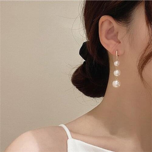 AOMU New Fashion Temperament Imitation Pearls Light Pink Pearl Long Drop Earrings for Women Banquet Party Elegant Jewelry Gifts