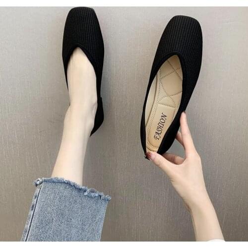 2021 Cotton Fabric Flats Shoes Women Yellow Ballerina Socks Shoes Women Loafers Slip on Flat Heel Mule Shoes Plus Size 43
