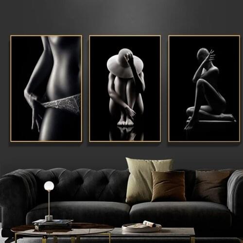 Tempt Sexy Naked Canvas Painting Body Nordic Modern Black White Nude Women Posters And Prints Wall Art Pictures Wall Decoration