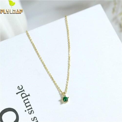 925 Sterling Silver Green Zircon 18k Gold Necklace Women Light Luxury Lady Student Birthday Gift Fine Jewelry Wedding