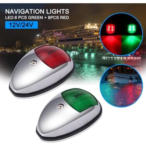1 Pair 12V Flush Mount Marine Boat RV Side Navigation Light Red Green LED Stainless Steel Yacht Side Bow Tear Drop Lamp