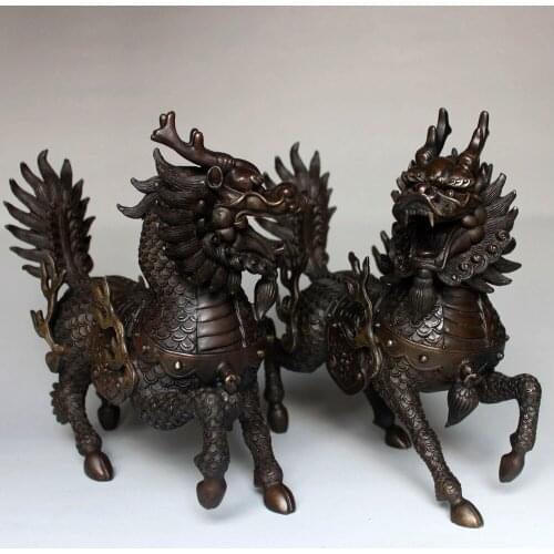 2PCS/LOT Home Protection Copper Decoration Animal China kirin Decoration Copper Crafts Arts And Crafts Free Shipping