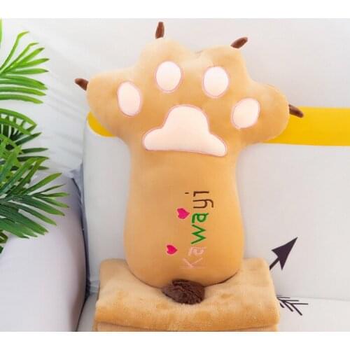 2 In 1 Cat Paw Pillow Travel Blanket Cute Stuffed Bear Claw Cushion Pillow Air Conditioning Quilt Plush Car Sofa Home Decor