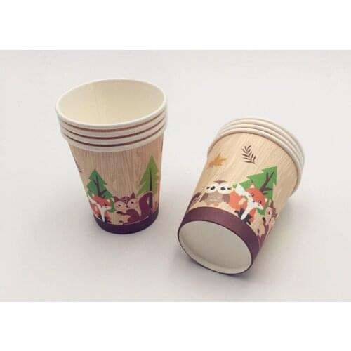 8pcs/lot Forest Animal Zoo Fox Bear Owl Theme Paper Cups Disposable Drinking Cups For Birthday Wedding Party Decoration