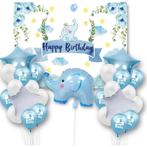 Amawill Cute Elephant Foil Balloon Tapestry Background Baby Shower Boy Girl Latex Balloon Kids Birthday Gender Reveal Decoration