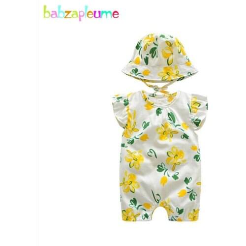 Babzapleume 2Piece Summer Baby Clothes Newborn Jumpsuit Korean Cute Rompers+Hats Toddler Costumes Little Girls Clothing BC1593-1