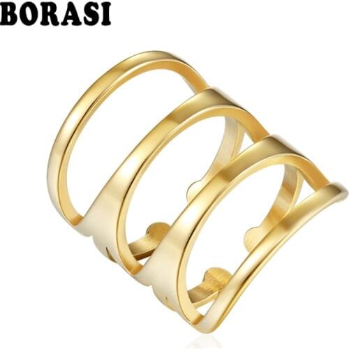 BORASI Luxury 3 Rounds Ring Fashion Wedding Ring Stainless Steel Rings For Women Chirstmas Party Gift With 6/7/8/9# Jewelry