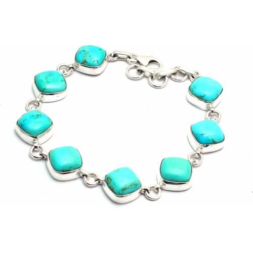 Genuine Turquoise Bracelet 925 Sterling Silver, Women Fine Jewelry Gift, 20.5 cm, MHBBR0203