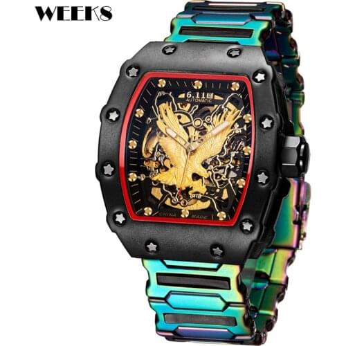Luxury Automatic Mechanical Watch Top Brand Men Hip Hop Mens Eagle Pattern Full Steel Watches ManClock Hombre Relogio Masculino