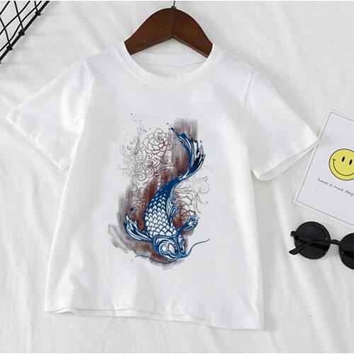 Cute Carp Print Kids T Shirt Short Sleeve O-neck White Baby Girl Tops Boy Clothes Cartoon T-shirt Childrens Clothing,YKP179