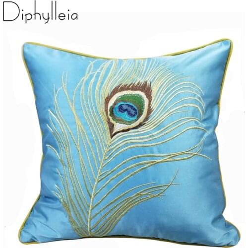 Diphylleia Chic Home Decor Cushion Cover Luxury Modern Decorative Pillow Case Peacock Feather Embroidery Art Coussin 45x45cm