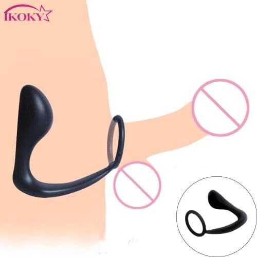 IKOKY Erotic Cock Ring Butt Plug for Men Silicone Men Climax Male masturbation Male Prostate Massager Anal Sex Toys