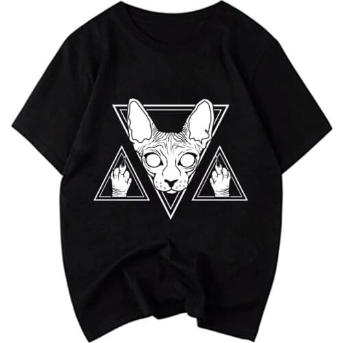 Sphynx Cat Showing You Middle Fingers Kawaii T Shirts Men Fashion Black Tshirt Fashion T-Shirt Tops Boyfriend Gift New