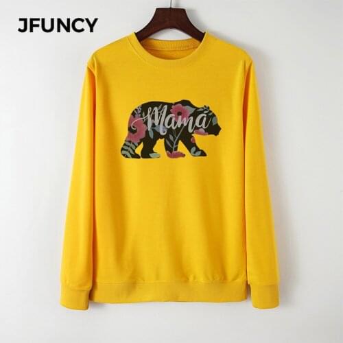 JFUNCY Women Plus Size Hoodies O-Neck Long Sleeve Female Pullover New BEAR Print Woman Casual Hoody 2020 Autumn Mujer Sweatshirt