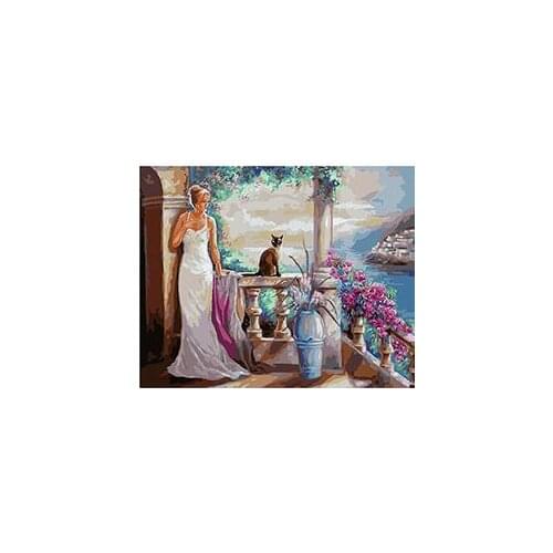 MaHuaf-X1395 Girls and Flowers DIY painting by Numbers animal Hand-painted canvas digital oil painting home decor