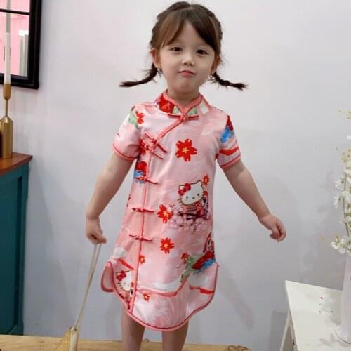 Girls Qipao Dress Chinese Traditional Chi-pao Cute New Year Children Dresses Kids Cheongsam Linen Clothes Cheongsam Kids
