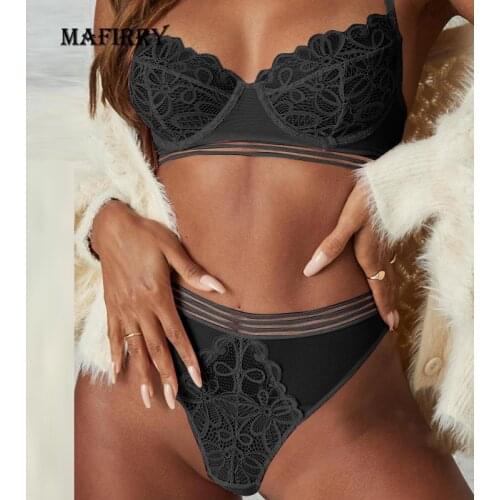 Women Sexy Bra Brief Sets See Through Wave Lace Womens Panties Set Underwear Push Up Brassiere Bra Sets 2021 Adjust Pajama Suit