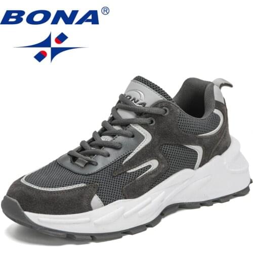 BONA 2021 New Designers Action Leather Mesh Sports Shoes Men Adult Running Sneakers Man Light Weight Shoes Basket Zapatos Hombre