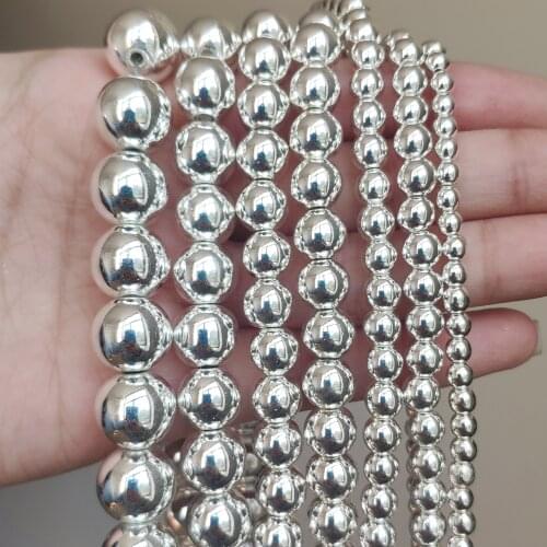 Natural Stone Silver Plated Hematite Round Loose Beads for Jewelry Making Diy Jewelry 15" Pick Size 2/3/4/6/8/10/12mm