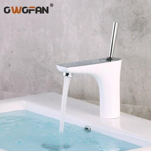 Brass Elegant White Basin Faucet Bathroom Hot And Cold Water Mixer Tap Single Handle Bathroom Deck Mounted Sink Faucets F5657
