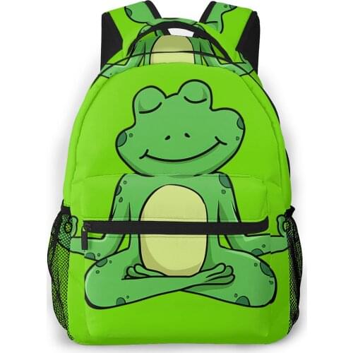 Cute Frog In Meditation Pose Crossed Legs Yoga Backpack for Girls Boys Travel RucksackBackpacks for Teenage school bag