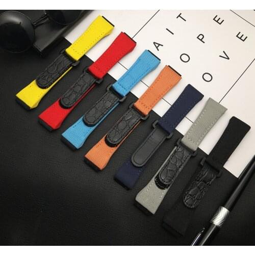 25X21mm Men Nylon Fabric with Leather Watchband for Richard Mille Watch Strap Band Bracelet Buckle for Spring Bar Screw Down