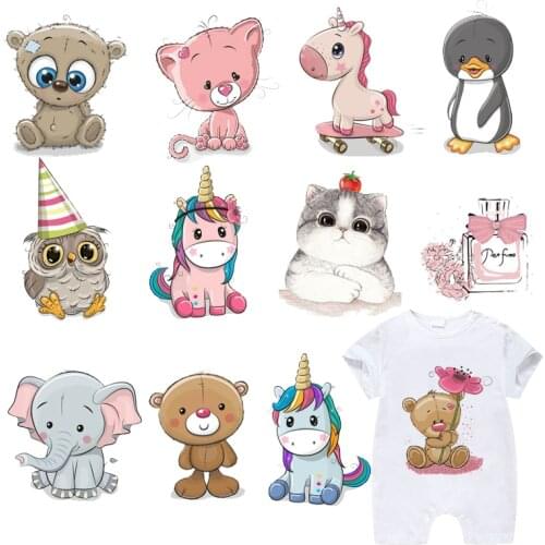 Iron on Cartoon Patches Set for Kids Clothing DIY T-shirt Applique Heat Transfer Vinyl Animal Cat Patch Stickers Thermal Press