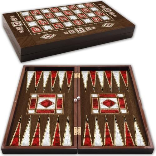 Backgammon set luxury checkers chess board checkers big size 48x24 cm chips dice wood pearl polyester coating traditional game