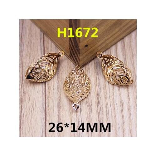 New arrived Trendy 3D Alloy gold-color hollow out leaves shape charms diy necklace/bracelet/key chain pendants jewelry making