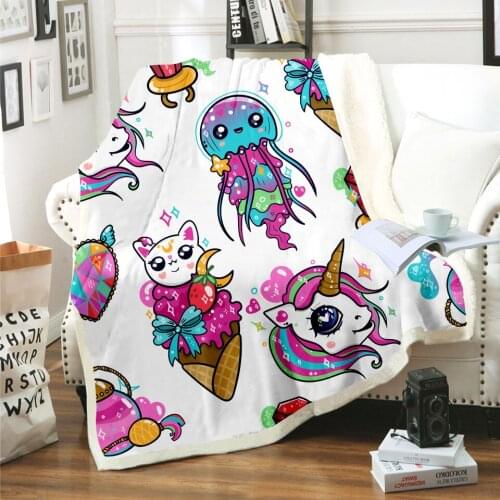 Unicorn Rainbow Horse Blanket 3D Print Sherpa Blanket on Bed Kids Girl Flower Home Textiles Dreamlike Style 05