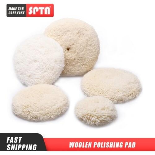 SPTA Single Face Woolen Polishing Pad Hook & Loop Buffing Pad for Polisher Natural Wool Pad