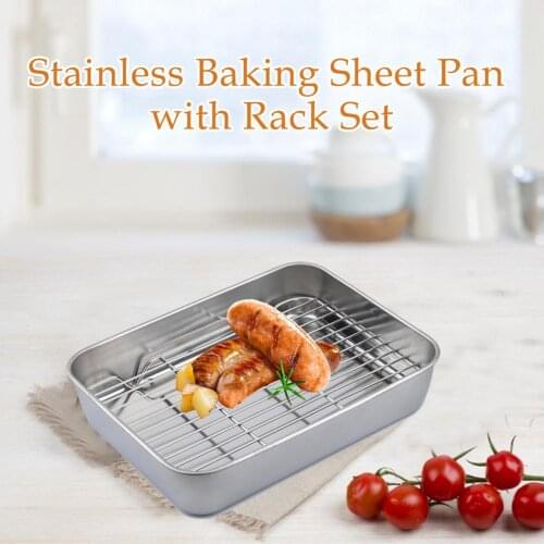 Baking Sheet Pan Stainless With Rack Set Non-Toxic Biscuit Safe And Healthy Sturdy For Baking Detachable Reused Many Times
