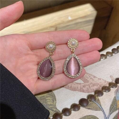 2021 new trend temperament purple ear stud, Korea contracted geometry water drops restore ancient ways wind woman for earrings